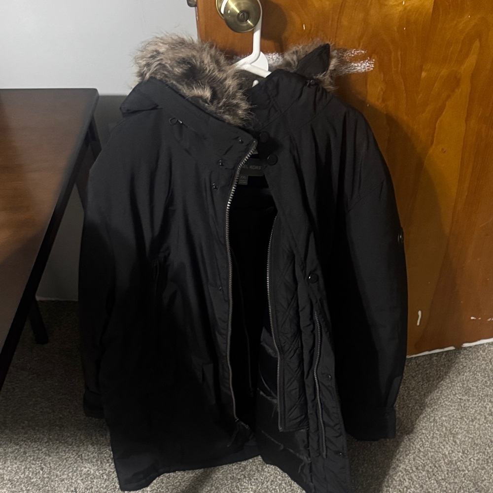 Michael Kors Black Puffer Jacket with Fur Hood
